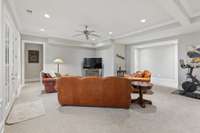 lower level bonus room with walk out covered patio and yard