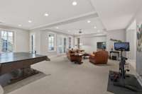 lower level bonus room with walk out covered patio and yard