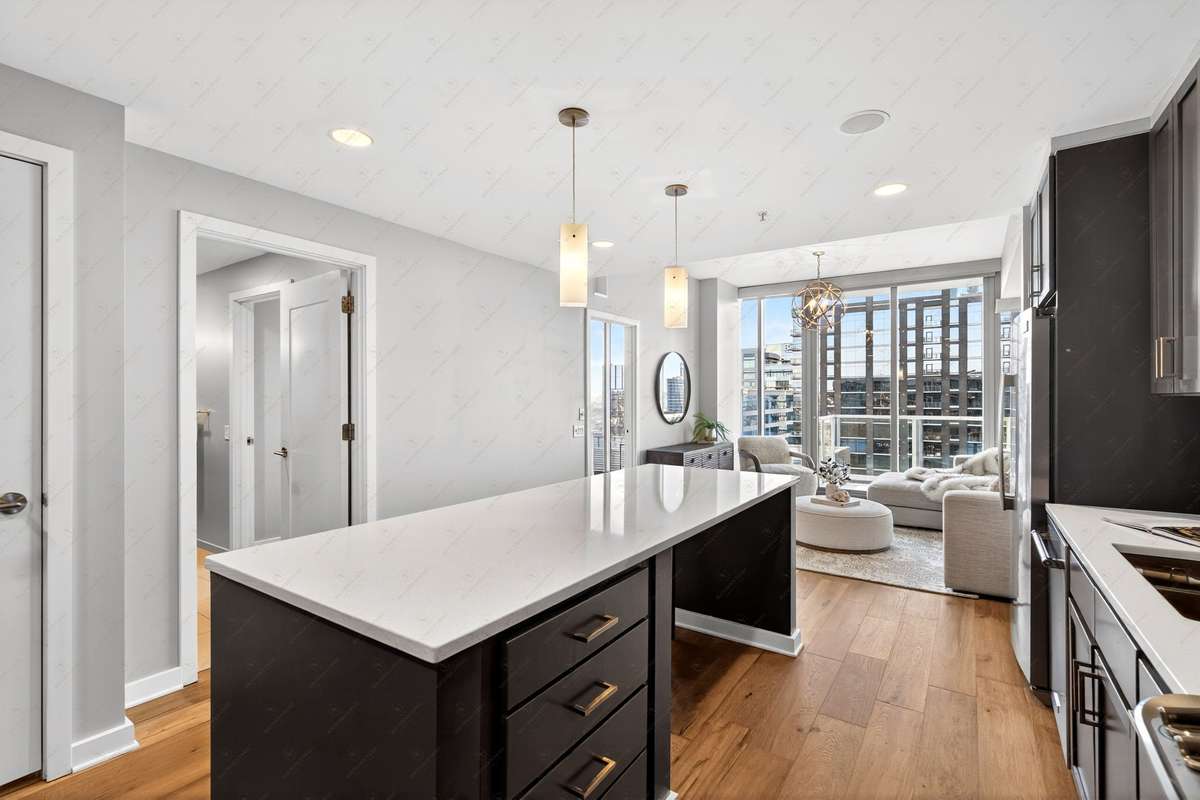 Large island in your eat in kitchen has extra storage and plenty of room for table settings for four or more.
