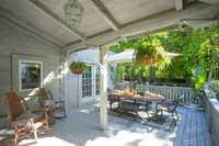Right off of the kitchen and dining room