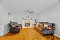 Living room with gas fireplace.