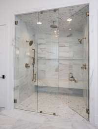 Primary walk-in large shower *Model home photo shown for example purposes only; actual home features similar selections.*