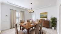 Styled photograph of the dining room. (Stage photo)