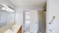 Hall bath serving the three bedrooms upstairs.