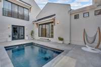 Designed for both relaxation and wellness, the heated swim-in-place pool connects to Alexa for effortless temperature control on command.