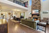 This home has an open floor plan. The family room adorns an accent fireplace.