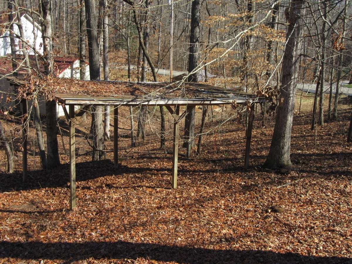 Back view of open shed