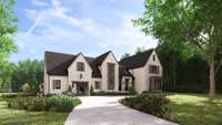 The elegant façade features a warm, cottage market style with charming gables and a welcoming entry.