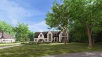 The back and side of the lot are surrounded by mature trees, offering a peaceful, wooded backdrop for added privacy.