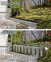 Want more level yard on side yard?  Here is a retaining wall option proposal that will easily extend and level yard. (Approximately $15,000 based upon quotes seller received last year)