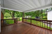 The large covered back deck, complete with railing, is perfect for gatherings and outdoor entertaining. 6728 Jim Cummings Hwy Bradyville, TN 37026