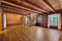 Original log cabin built in 1832, hand-hewn logs, attached to sunroom
