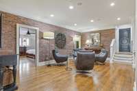 Exposed brick adds a warm design detail