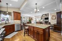 Coffered ceilings in kitchen & dining area