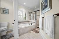 Large garden tub & separate walk in shower.