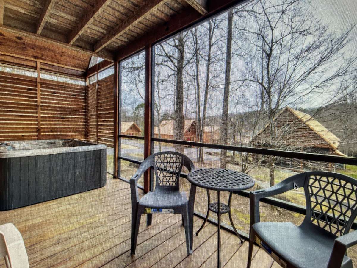 Screened deck with Hot Tub