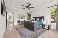 Pretty, subtle custom wall design. Trey ceiling