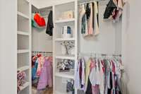 All closets have custom built in shelves