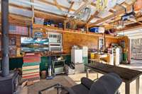 Beautiful tongue and grove finished wood on the walls. extra storage on top
