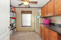 Flex room with built in cabinets