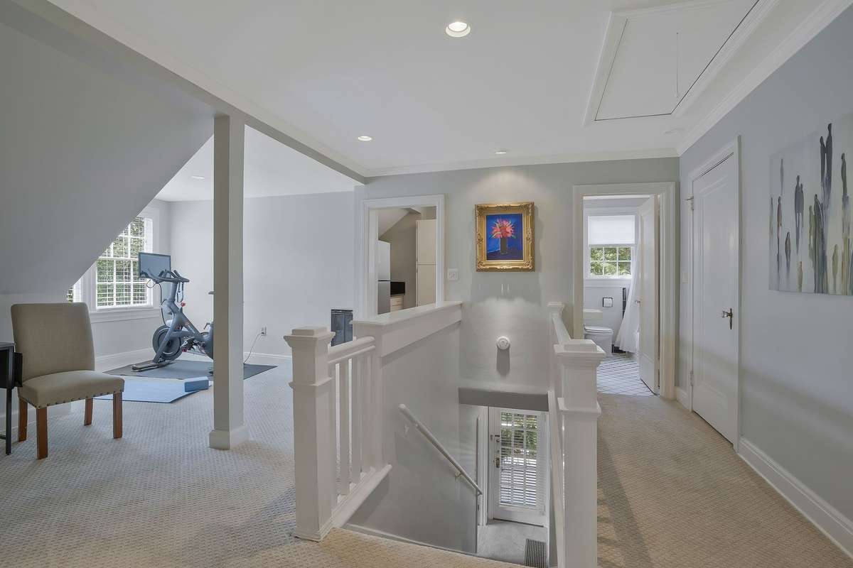 View of the landing shown with a workout area.