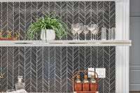 Close up of the custom tile on the coffe/wine bar.