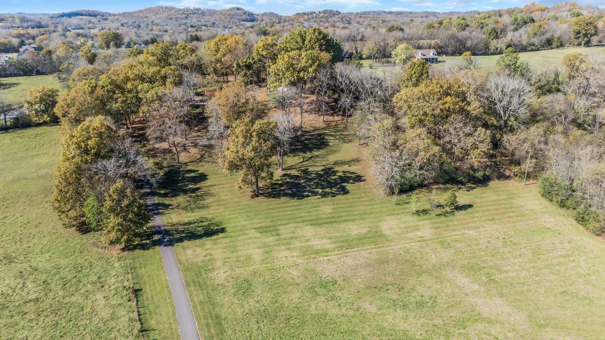 The front property line is roughly where the mowing pattern goes from left to right. There is an extension for a private driveway to Long Hollow Pike down the rght side.
