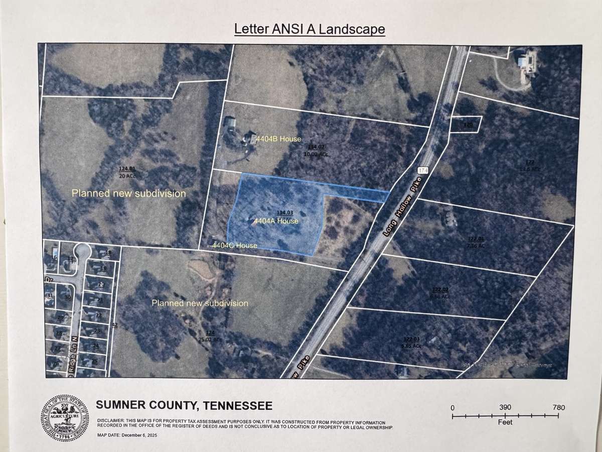 Image showing house locations for 4404A, B and C. New subdivision (Ironwood) approved for parcels to the south and west.