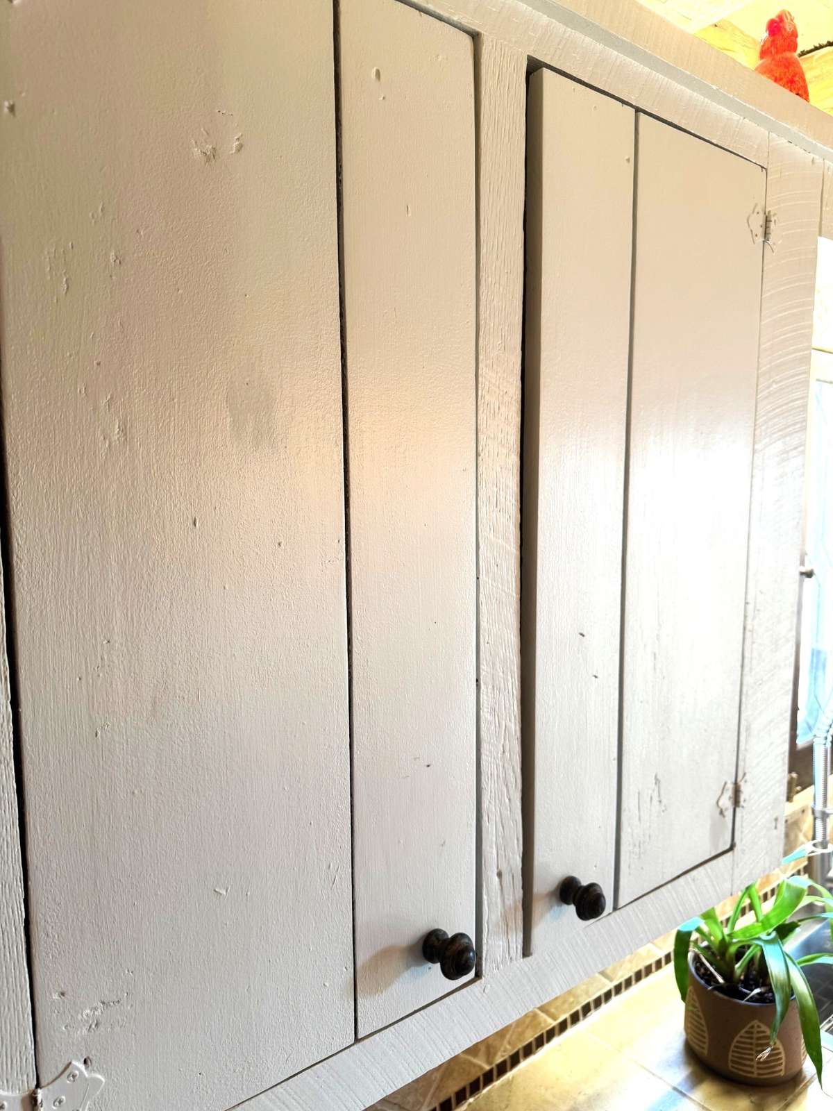 Detail of reclaimed wood cabinet doors.