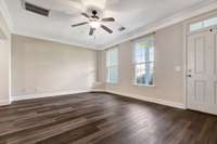 The downstairs has brand new laminate flooring.