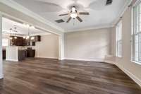 The downstairs has a large living room / great room.