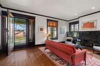 Spacious Living Room with beautiful historic details.