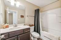 The second bathroom on the second floor is spotless, reflecting meticulous care and maintenance.