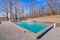 Salt water Fiberglass pool.   Pavers are at property to finish around pool.