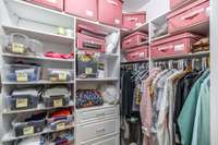 The upstairs owners suite walk in closet.