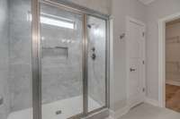 Large tiled shower.
