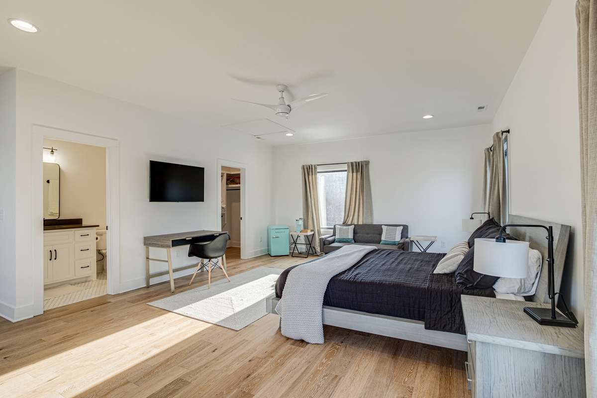 Apartment above detached garage.