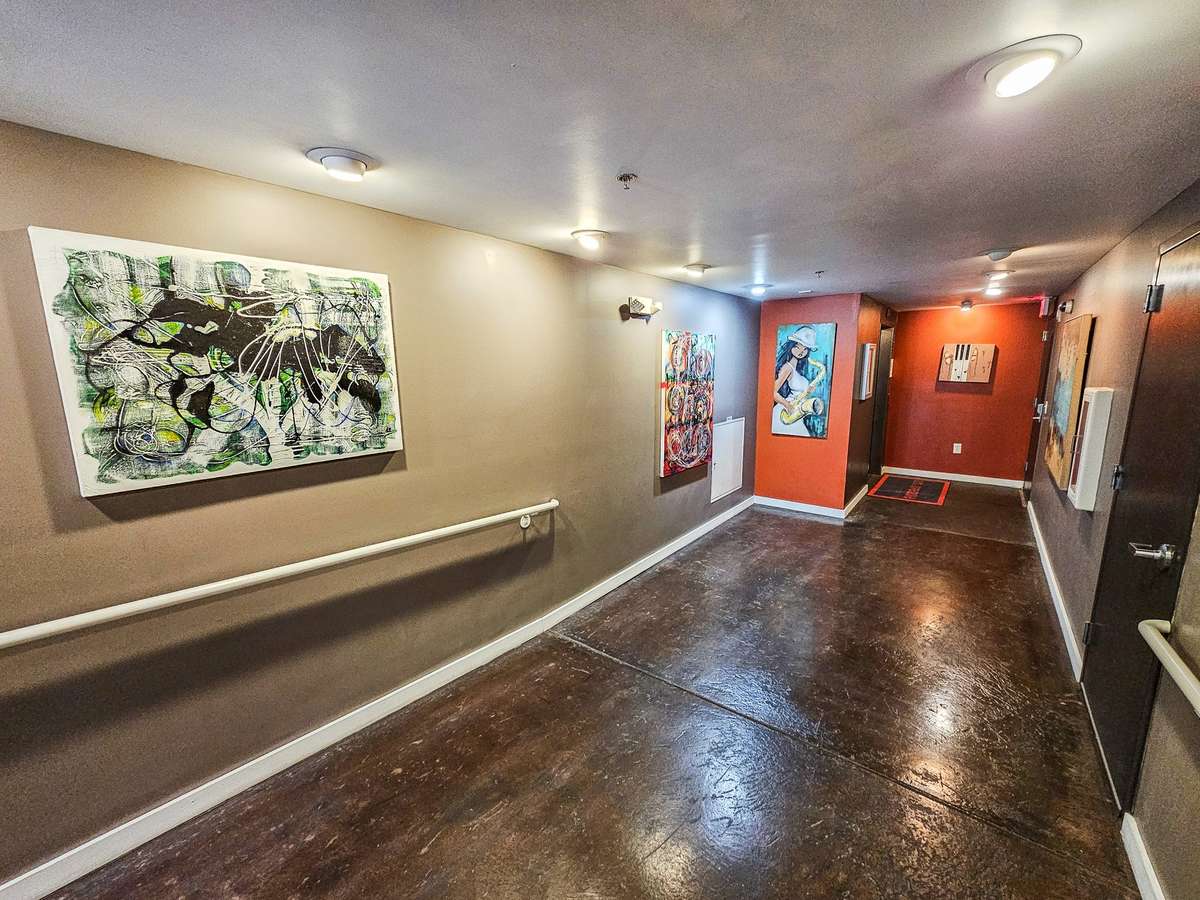 Hall way with beautiful art.