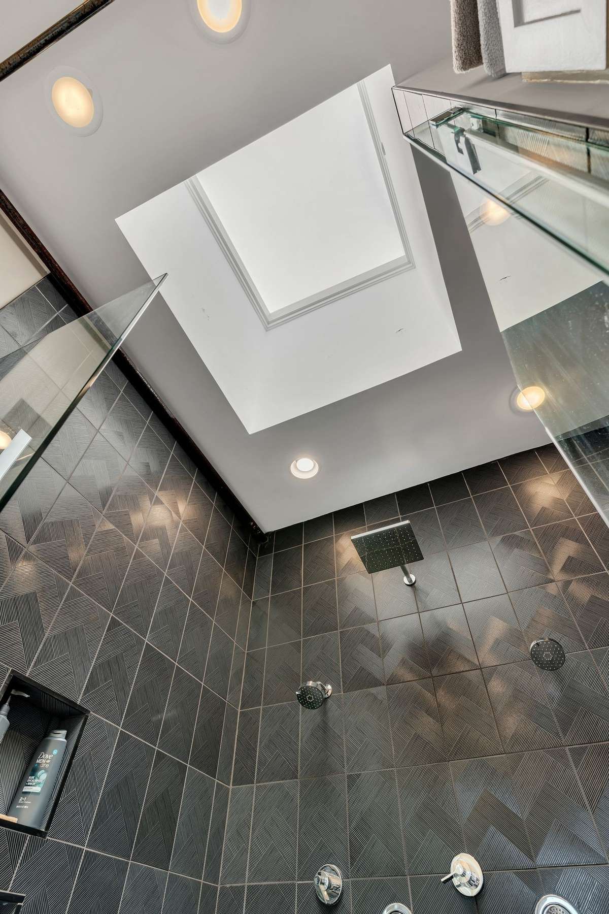 Spa-Inspired Shower with Custom Tile and Sleek Glass Panels + a SKYLIGHT!!
