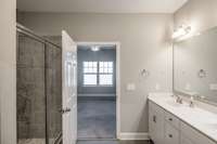 Primary bath w/ tile floors...