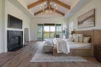 The spacious primary suite features a Napoleon Elevation X Series fireplace that adds a modern and cozy touch.