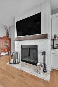 Wood burning fireplace in the family room/living room
