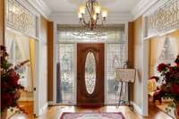 Gorgeous detail in the stain glass makes for a warm welcoming of guests