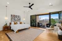 Primary Suite features electric shades + covered balcony...