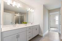 Master Bath w/Double Vanities, Tiled Shower, Separate Toilet, Linen Closet Connecting to Large Walk In Closet