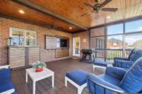 Added entertainment and relaxation space. Storage underneath window and a great place to watch sports on TV!