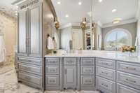 dual vanities, ample storage in primary bath
