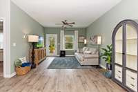 This is your view as you walk in the front door.   It is quite spacious and can easily fit more furniture than I have.