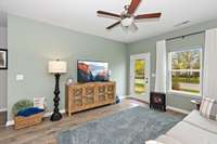 Ceiling fan and luxury vinyl floors.