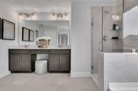 Stock Model Photo. Primary Bathroom with dual vanities!